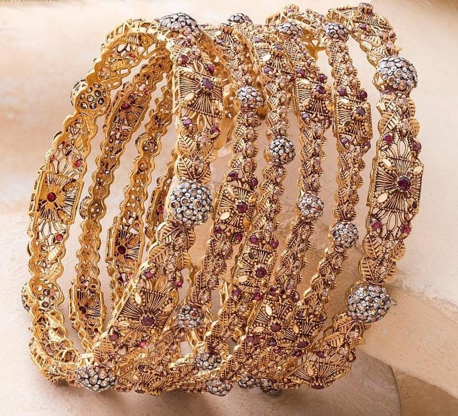 Textured gold stack bangle