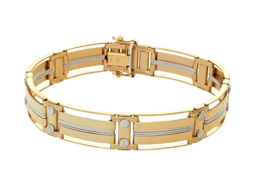 Italian-crafted modern link bracelet in two-tone gold and platinum