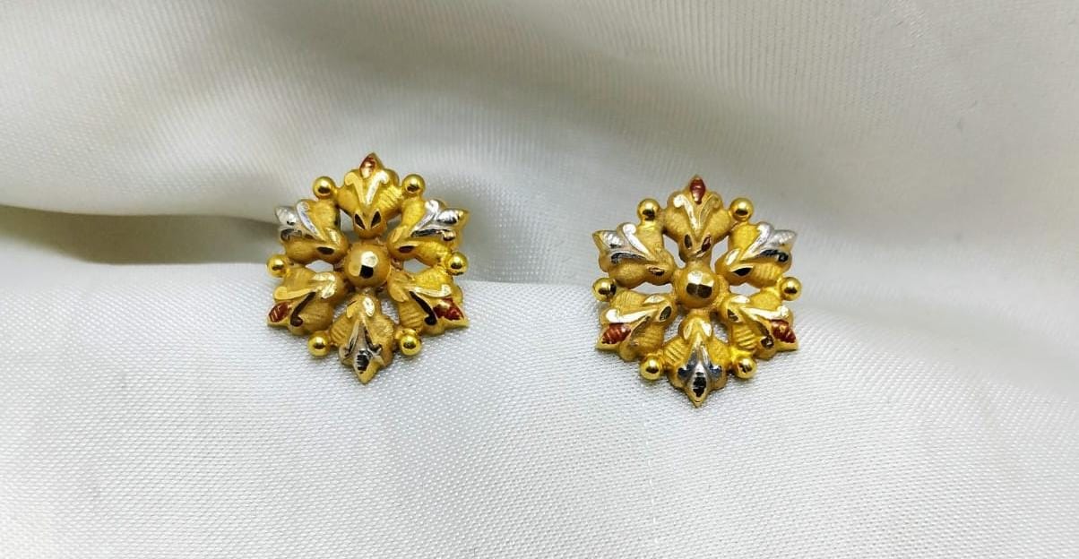 Matte gold floral studs with white gold details