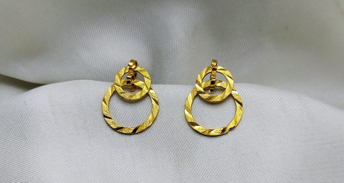 Gold double interlocking textured hoops