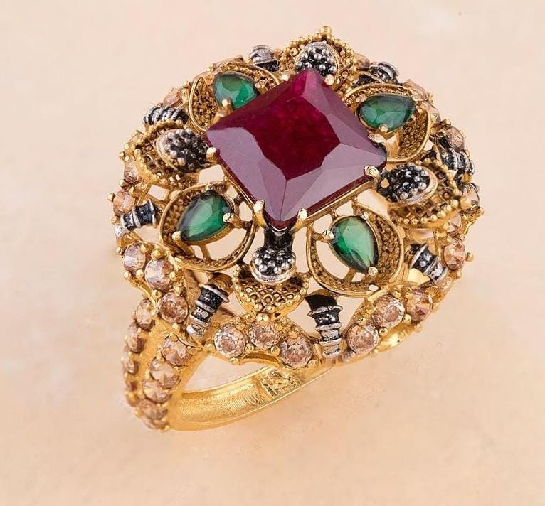 Gold band ring with pavé-set diamonds