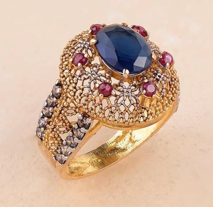 Ornate gold ring with filigree design