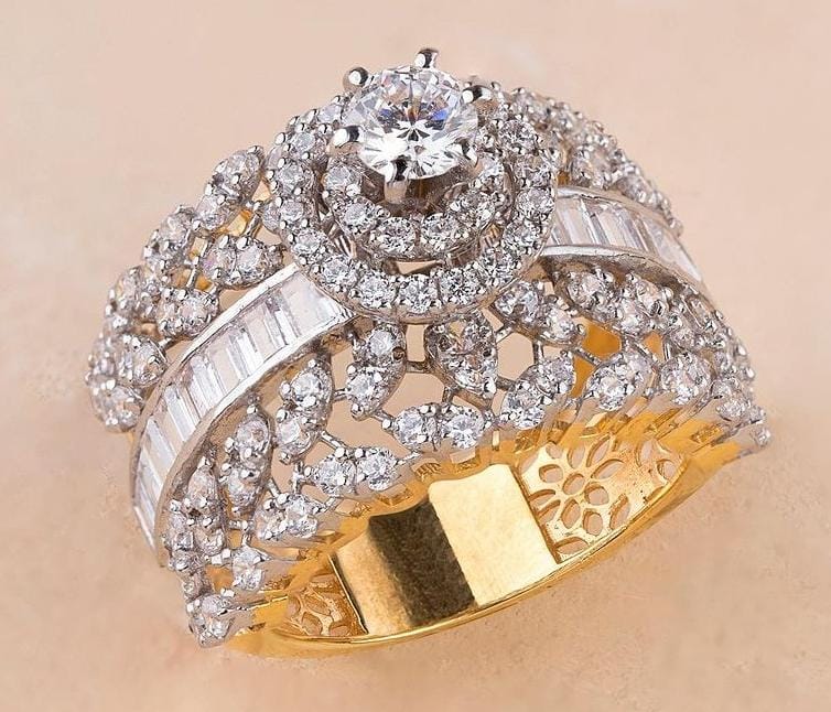 Two-tone gold ring with diamond accents